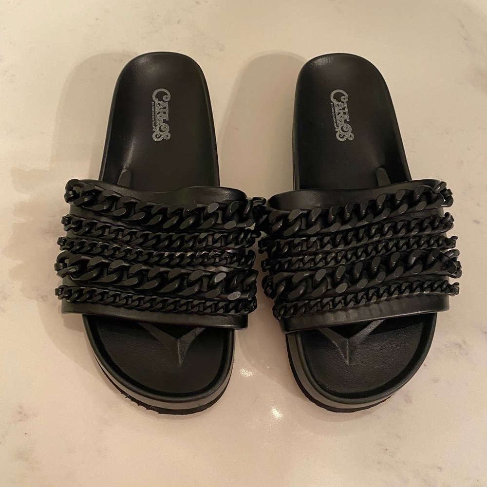 Leather Slides with Chain Detail